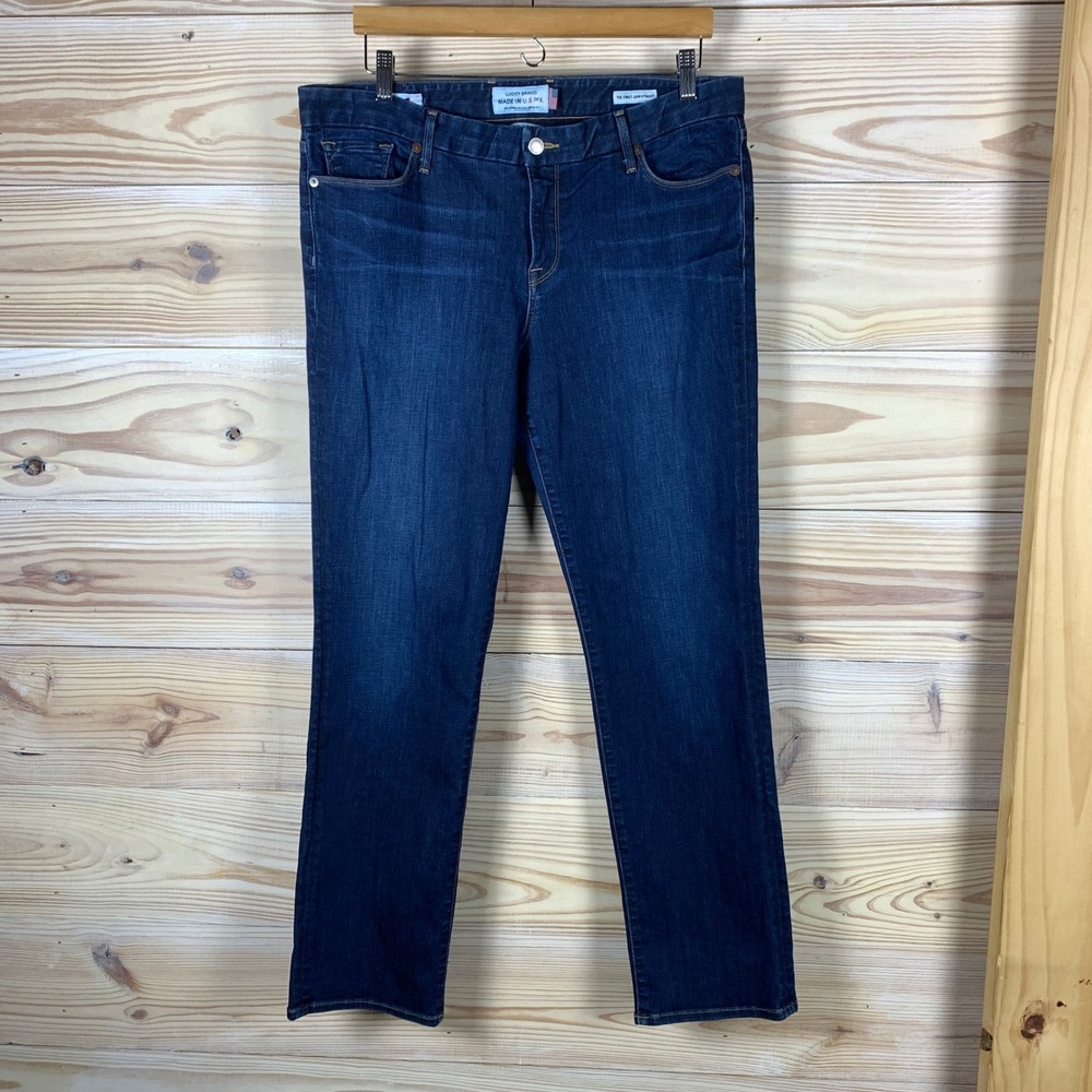 Lucky Brand Sweet Jean Straight Women 14/32 Blue White Oak Cone Denim USA Ankle